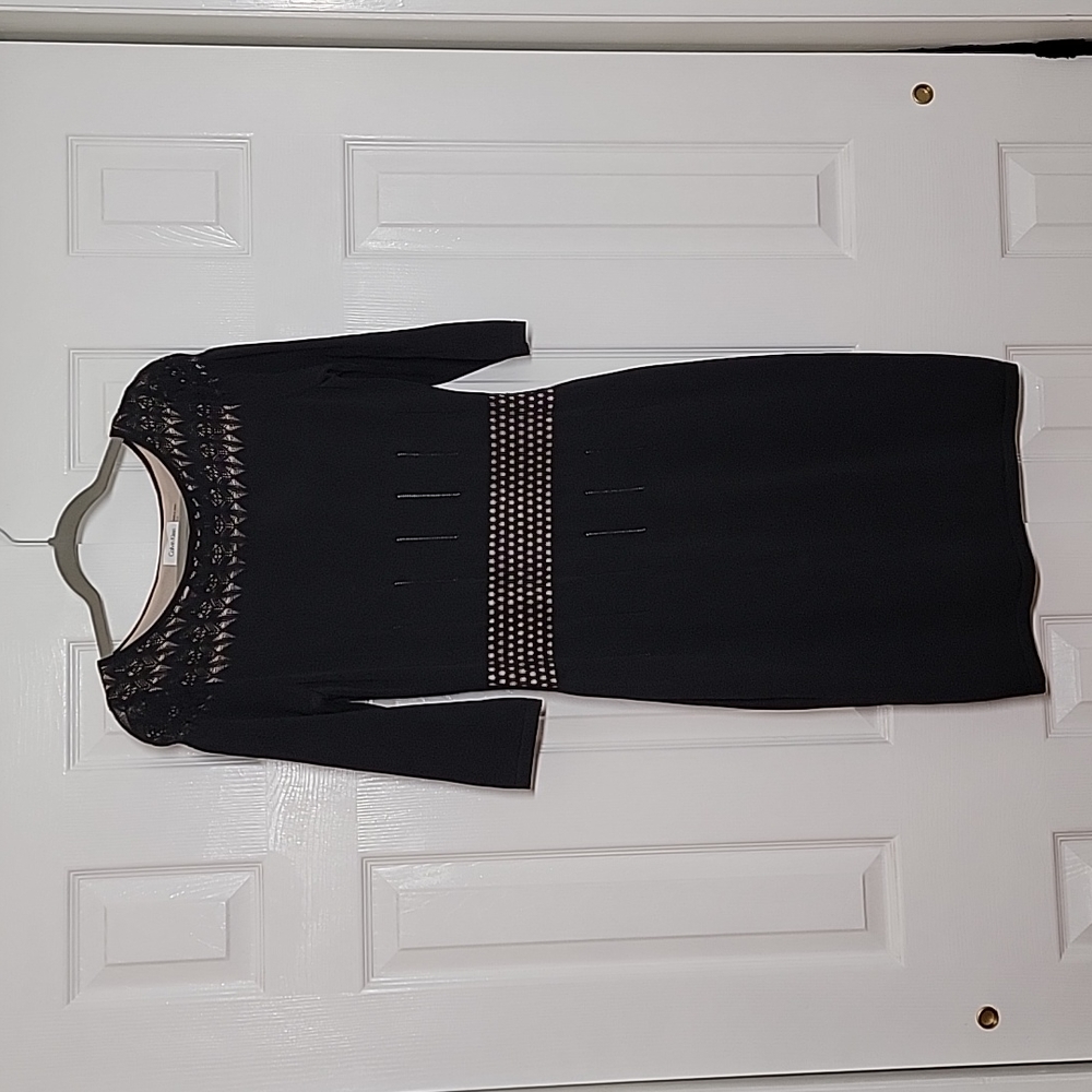 Calvin Klein Eyelet Fitted 3/4 Sleeve Sweater Dress Size M